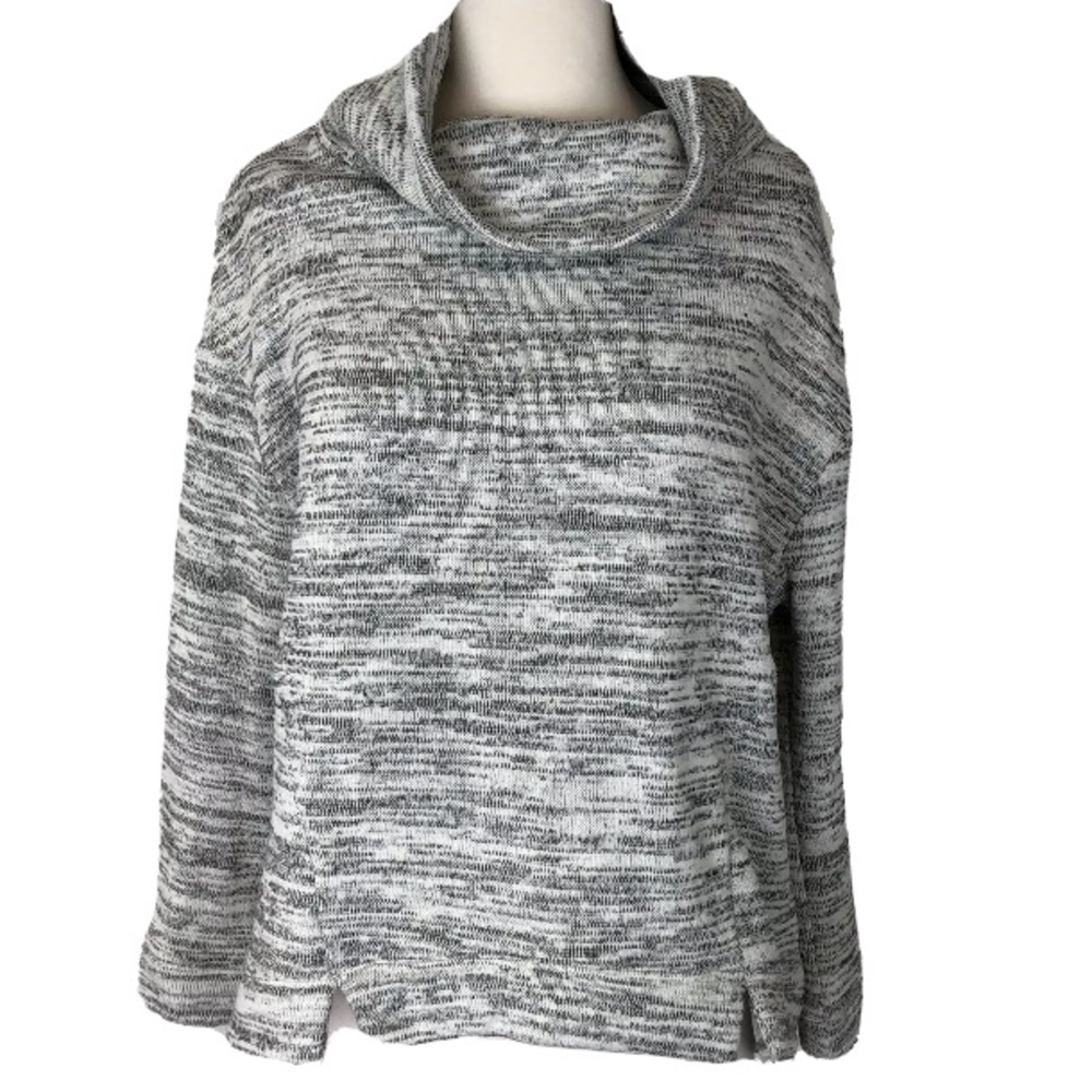 Anthropologie Saturday Sunday Sweatshirt Small gray white stripe top cowl neck